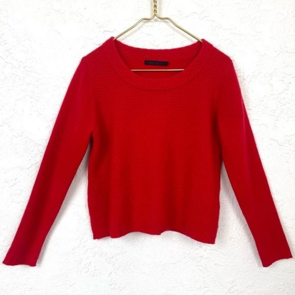 RAFFI Red 100% Cashmere Textured Knit Crewneck Sweater Medium
